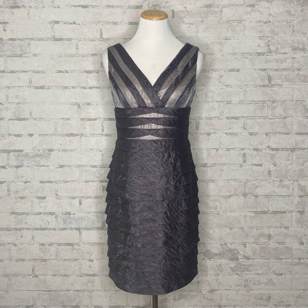 Adrianna Papell Petite | Gray Purple Sleeveless Tiered Pleated Cocktail Dress